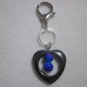 Hematite Heart Keychain / Purse Charm / Handbag Jewelry